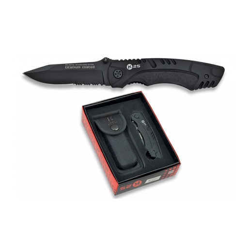 [11074] NAVAJA K25 TACTICA C/FUNDA 8 CM NEGRA
