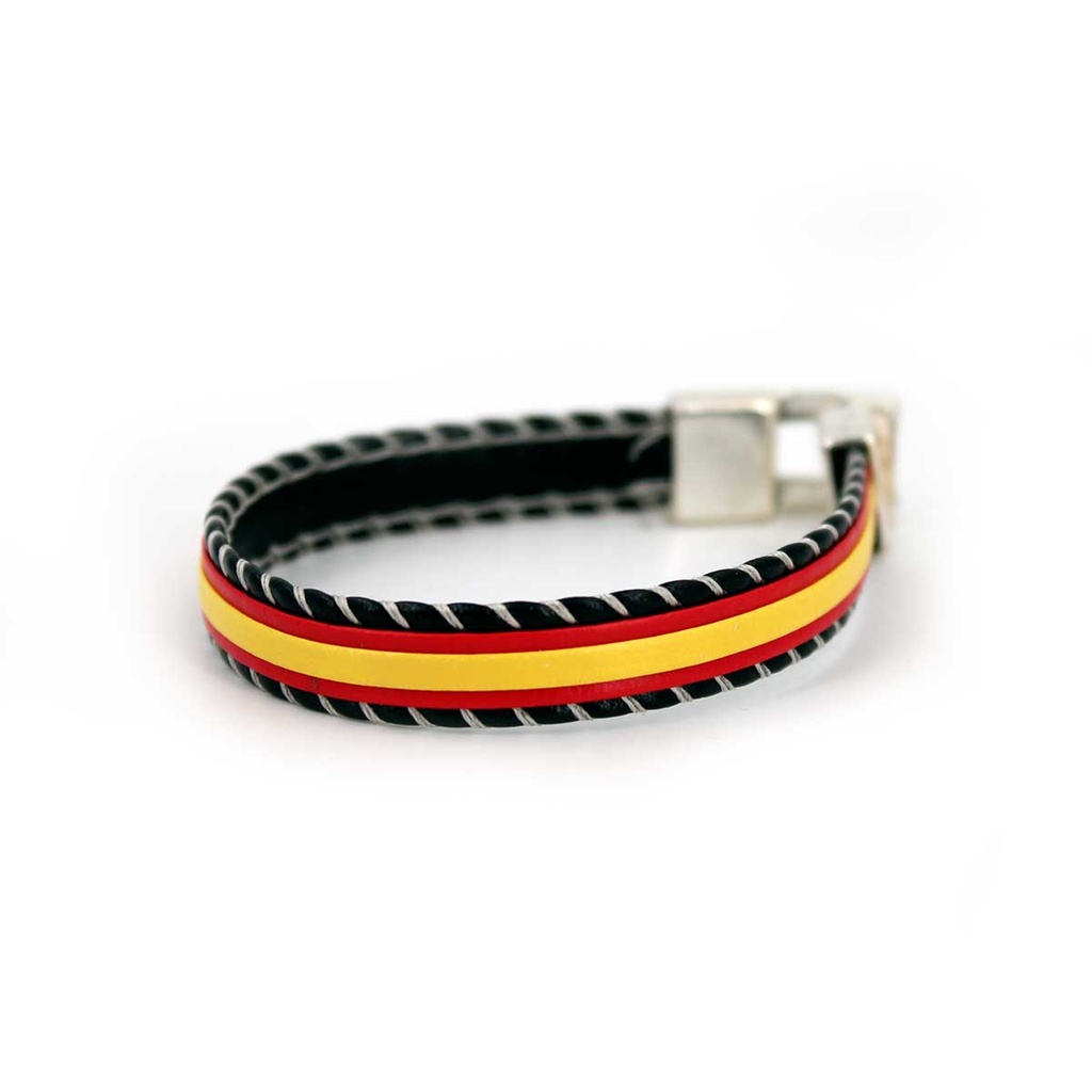 PULSERA ESPAÑA DOBLE PESPUNTES NEGRO-GRIS