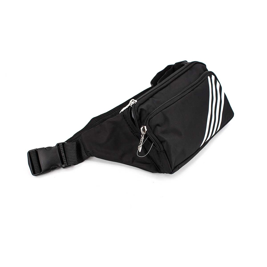 RIÑONERA HONGU NYLON 4 RAYAS NEGRA-BLANCA