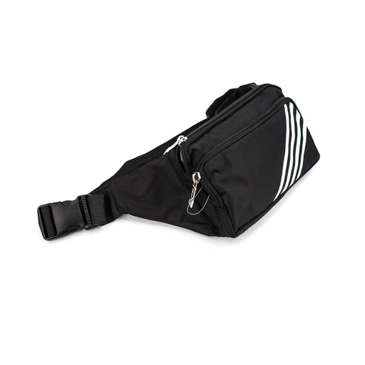 [0971] RIÑONERA HONGU NYLON 4 RAYAS NEGRA-BLANCA