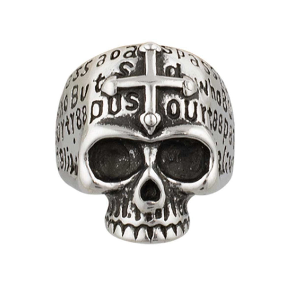 ANILLO CALAVERA CRUZ PLATA-NEGRO