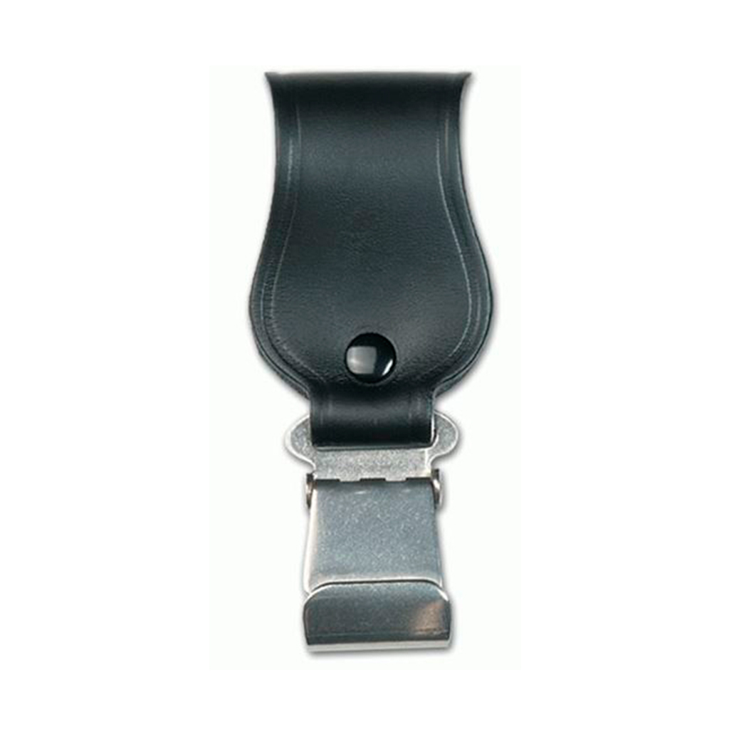 PORTA MOSQUETON PIELCU CUERO Y METAL NEGRO