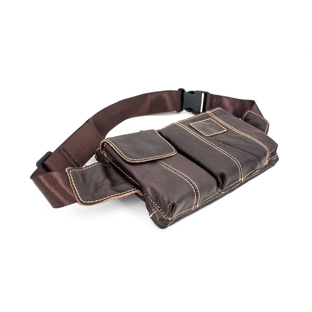 RIÑONERA CUERO 2 COMPARTIMENTOS MARRON/NEGRA