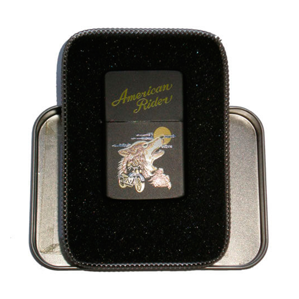 MECHERO ZIPPO LOBO MOTO AMARILLO-MARRON