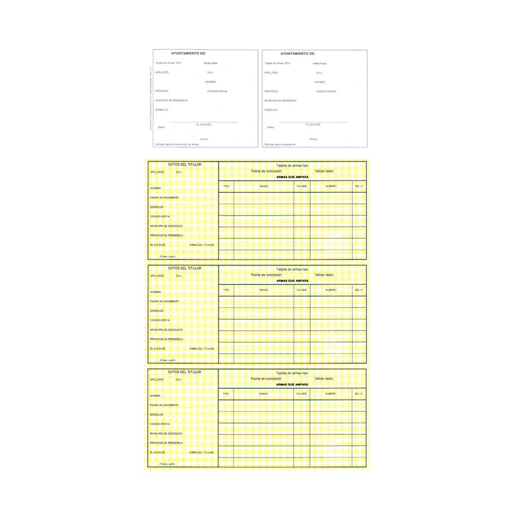 TARJETAS ARMAS PACK 3 AMARILLAS 1 BLANCA