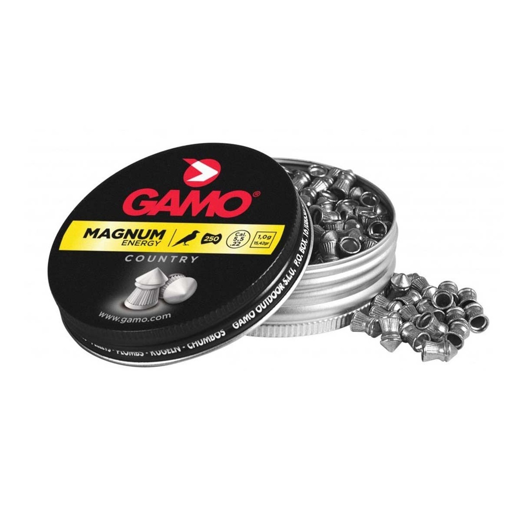 PERDIGONES GAMO 5.5 MAGNUM 250 PIEZAS PUNTA PLATA