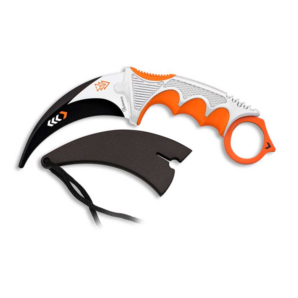 CUCHILLO ALBAINOX KARAMBIT DUUMY ENTR.BLANCO-NARANJA