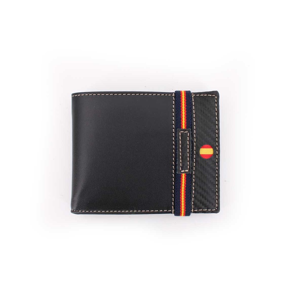 CARTERA PIEL BANDA ESPAÑA ELASTICA LATERAL NEGRA