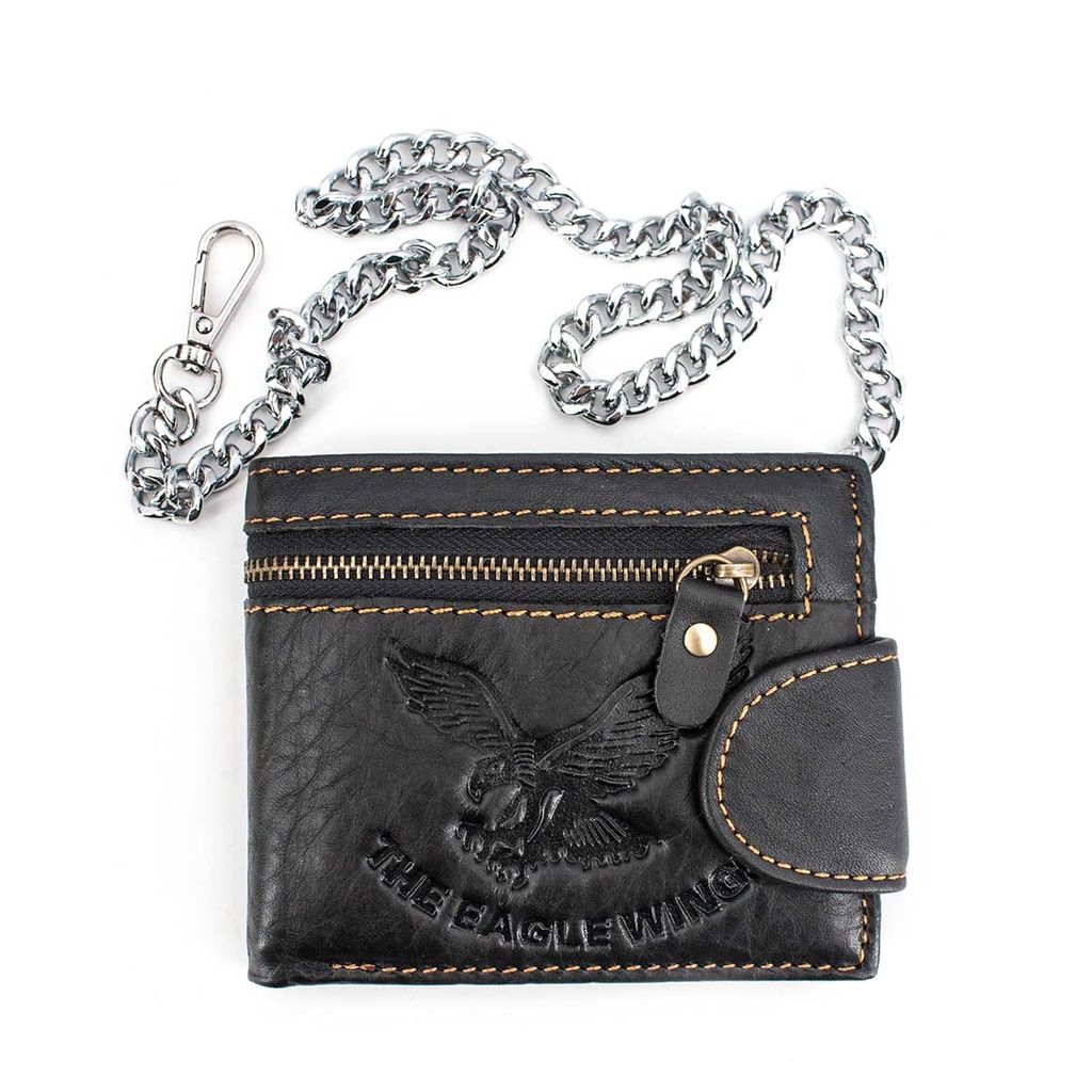 CARTERA PIEL AGUILA CADENA CREMALLERA NEGRA