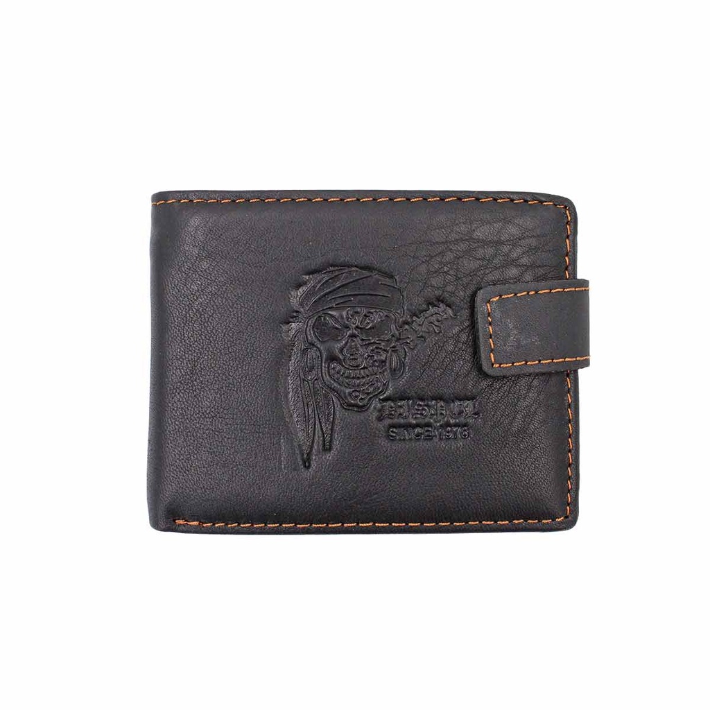 CARTERA PIEL CALAVERA PIRATA PAÑUELO NEGRO