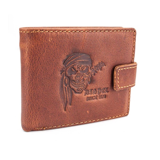 [Z347] CARTERA PIEL CALAVERA PIRATA PAÑUELO NEGRO-MARRON