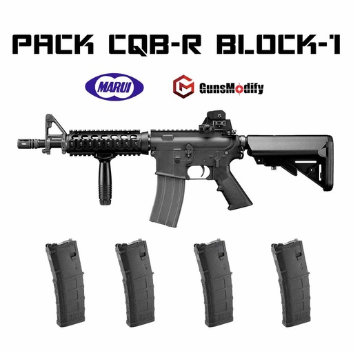[PACKBLOCK1-4-BQ] PACK FUSIL MARUI M4 CQB-R BLOCK.1 GAS NEGRO Y 4 CARGADORES