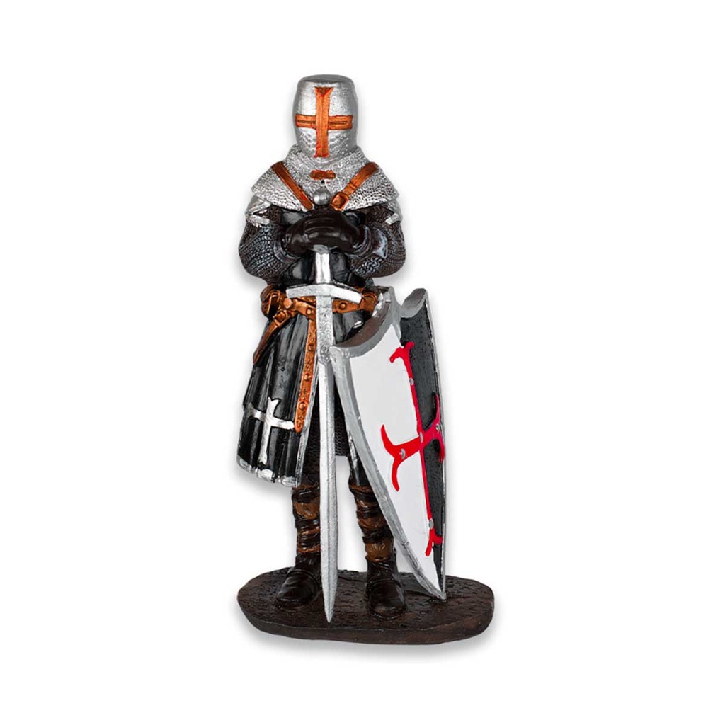 FIGURA RESINA TEMPLARIO ESCUDO/ESPADA GRIS-ROJA