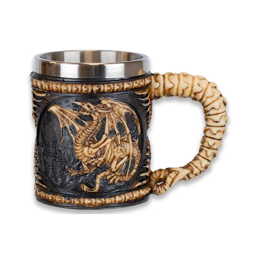 TAZA HUESOS DRAGON GRIS-AMARILLO