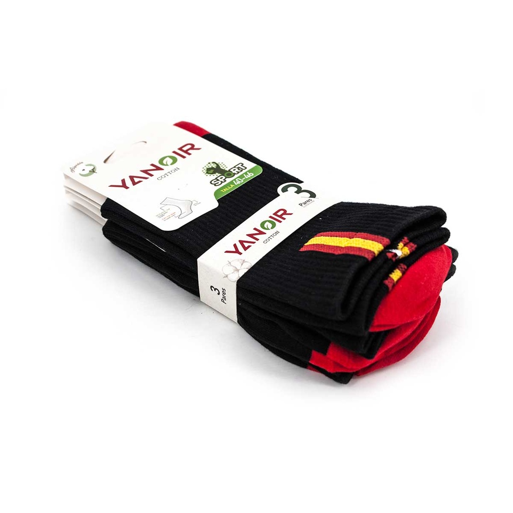 CALCETIN YANOIR BANDERA ESPAÑA 40-46 3PCS NEGRO