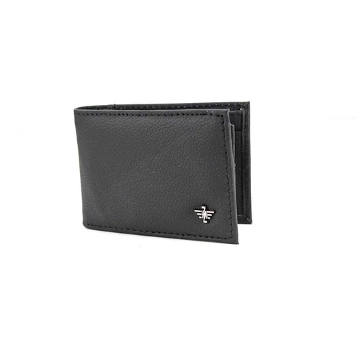 [TB5070/XZ010] CARTERA PIEL ESCUDO METAL 7HL LATERAL NEGRA