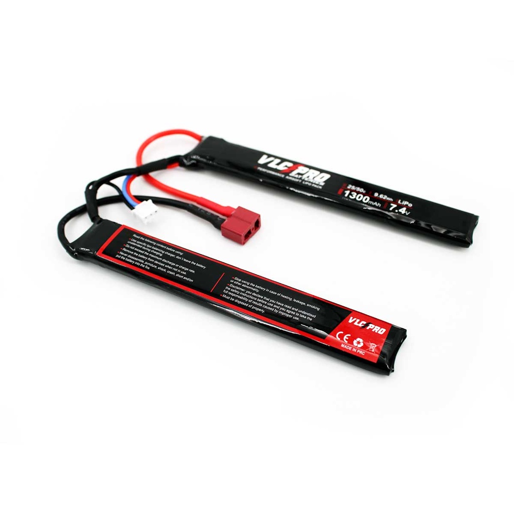 BATERIA VLC PRO LIPO 7.4V 1300MAH 25C/50C 2STICK T-DEAN NEGRA