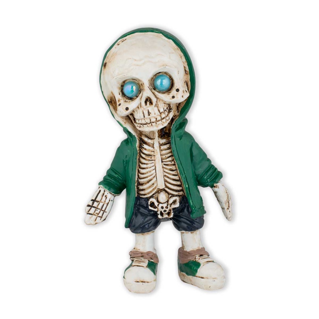 FIGURA RESINA NIÑO ESQUELETO HIP-HOP VERDE