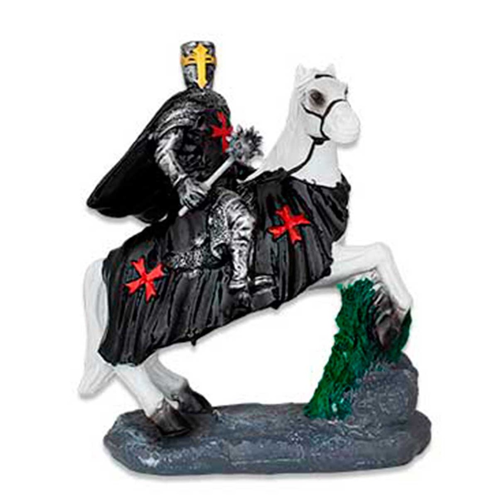 CABALLO TEMPLARIO BLANCO 12 CM MAZA NEGRA