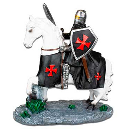 [39575] CABALLO TEMPLARIO BLANCO 12 CM ESPADA NEGRA