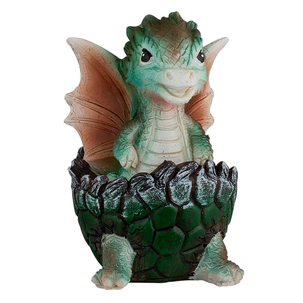 FIGURA RESINA DRAGON BEBE HUEVO 7.5 CM VERDE