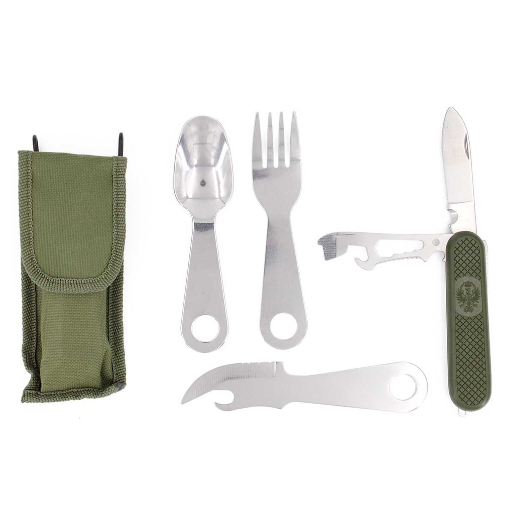 CUBIERTO MILITAR IMMORTAL NAVAJA Y CUCHILLO C/FUNDA NYLON VERDE