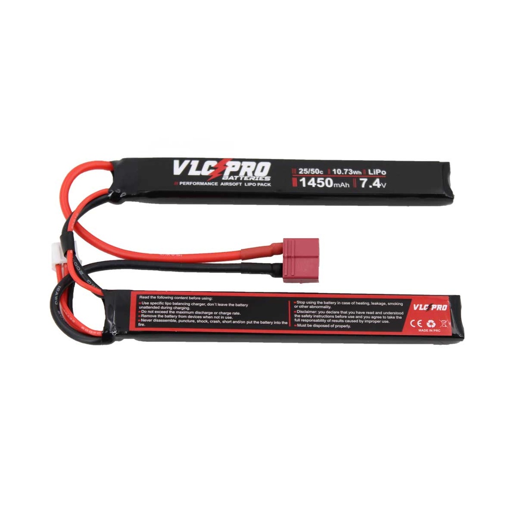 BATERIA VLC PRO LIPO 7.4V 1450MAH 25C/50C 2STICK T-DEAN NEGRA