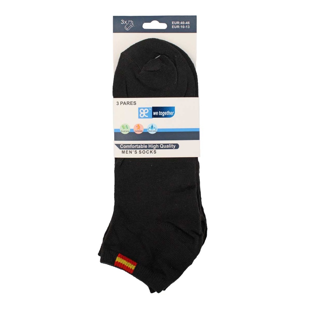 CALCETIN TOBILLERO TOGETHER ESPAÑA PUÑO 3 PCS NEGRO