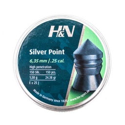 [HNSL635] PERDIGONES H&N SPORT 6.35 PUNTA 150 PIEZAS PLATA