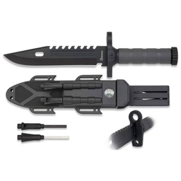 [32537] CUCHILLO ALBAINOX 19CM C/FUNDA PVC C/PEDERNAL C/AFILADOR NEGRO