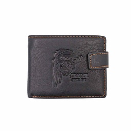 [Z347] CARTERA PIEL CALAVERA PIRATA PAÑUELO NEGRO-MARRON