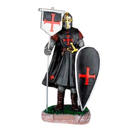 [39523] FIGURA TEMPLARIO BANDERA Y ESCUDO 12 CM NEGRA