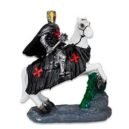 [39579] CABALLO TEMPLARIO BLANCO 12 CM MAZA NEGRA