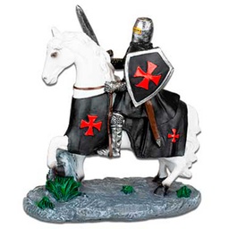 [39575] CABALLO TEMPLARIO BLANCO 12 CM ESPADA NEGRA