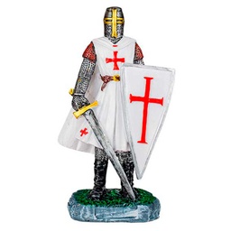 [39507] FIGURA TEMPLARIO ESPADA Y ESCUDO 8 CM BLANCO